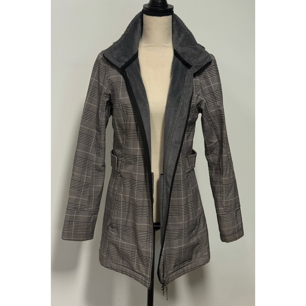 Free Country Faux Fur Lined Plaid Rain Jacket Black & White Size M